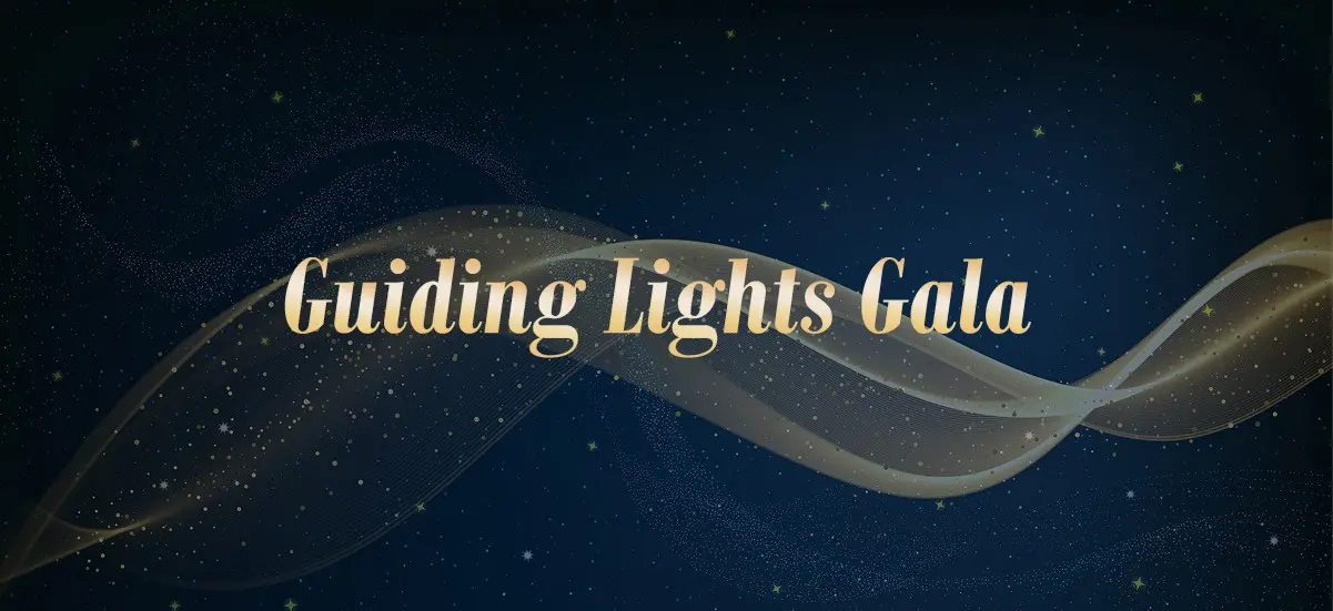 Guiding Lights Gala event title on a dark starry background with shimmering waves