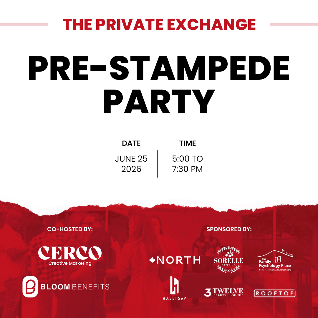 The Private Exchange pre-Stampede party, June 25 2026, 5:00 to 7:30 PM.