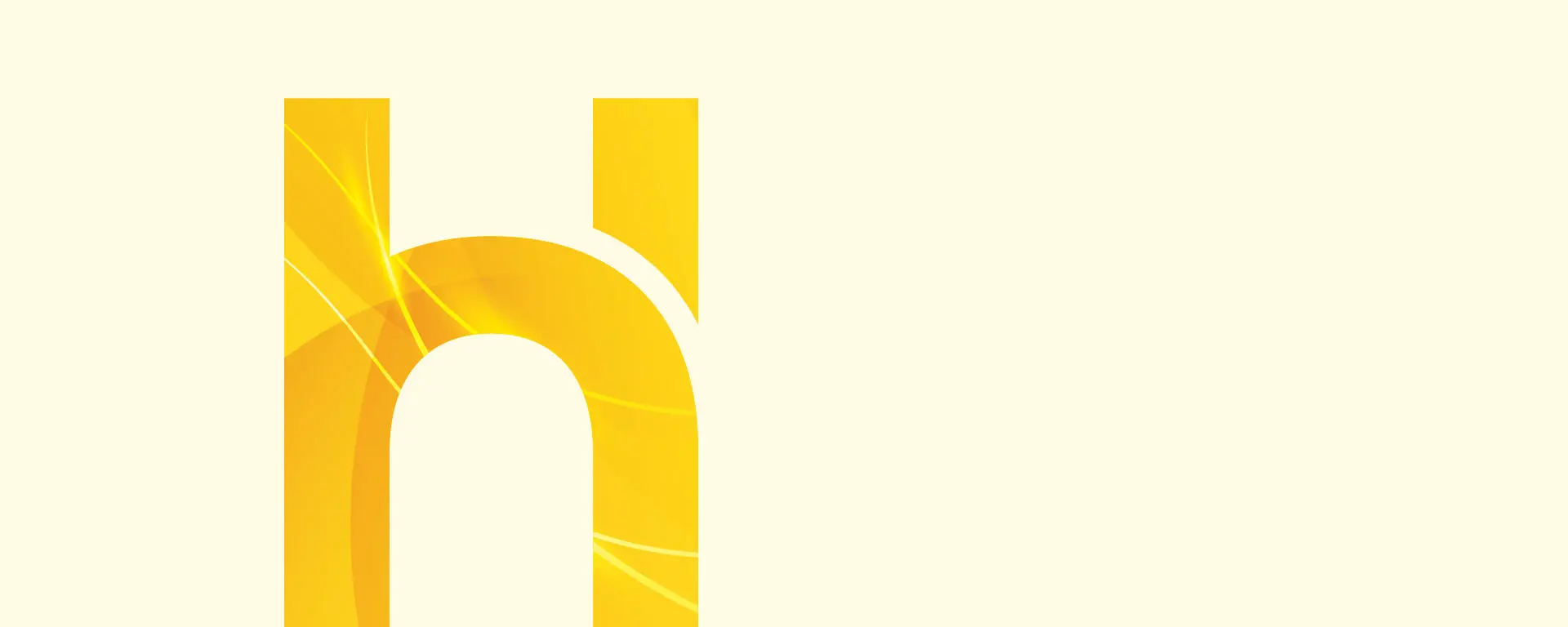 Abstract yellow letter h with light streaks on cream background