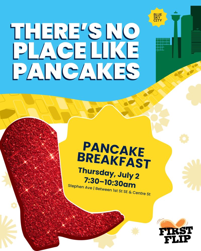 First Flip pancake breakfast July 2 on Stephen Ave, with ruby slipper.